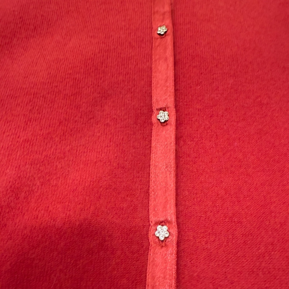 Garnet Hill Dark Pink Cashmere Cardigan Sweater w Rhinestone Buttons Large - Picture 3 of 6